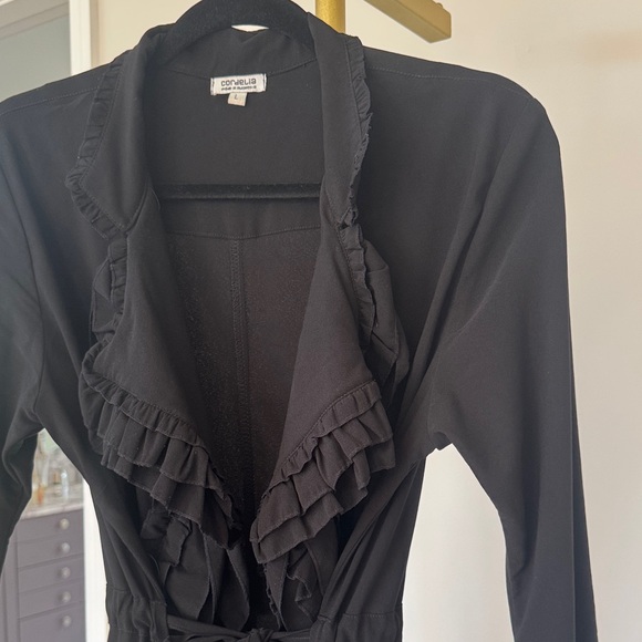 Cordelia Black Ruffled Women's Coat - Picture 6 of 6